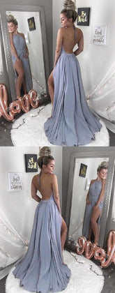 Backless Blue Halter Neck Long Prom Dress,Discount Simple Prom Gown,GDC1136-Dolly Gown